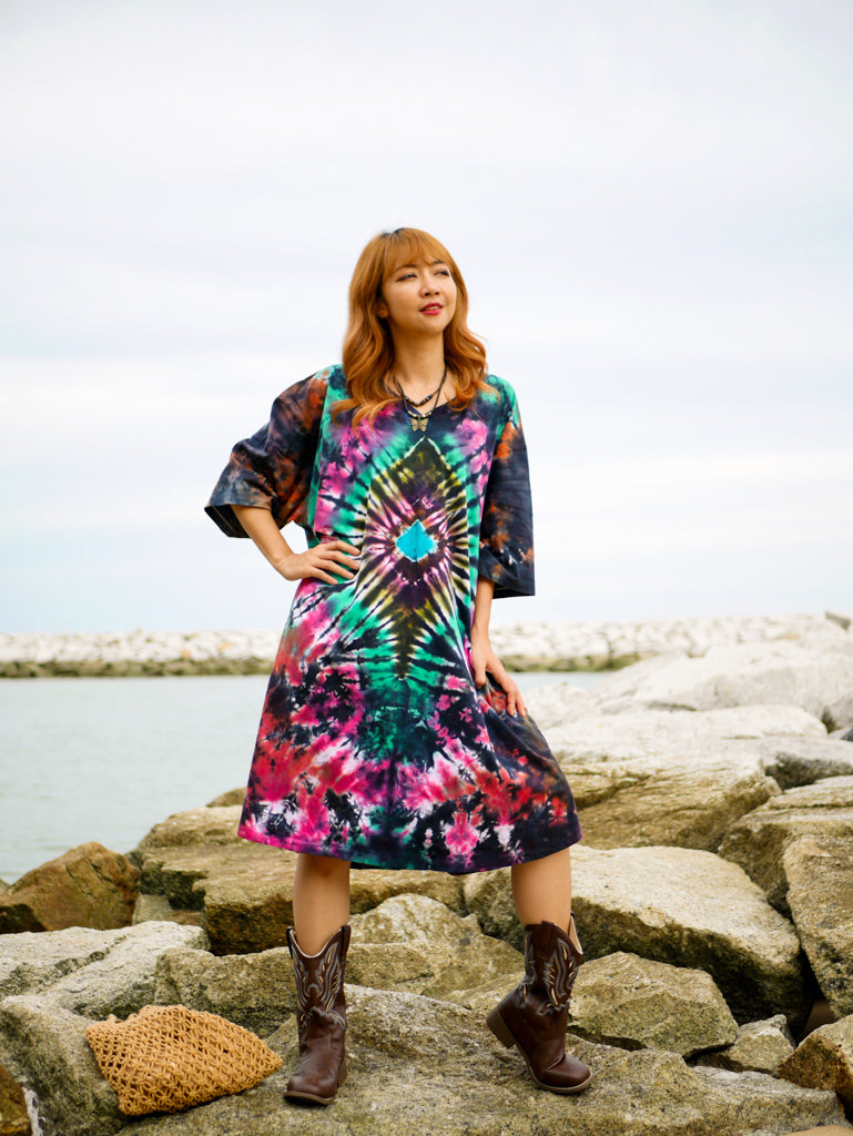 Diamond Radiance Boho Hippie Oversized Cotton Tunic Shirt Dress