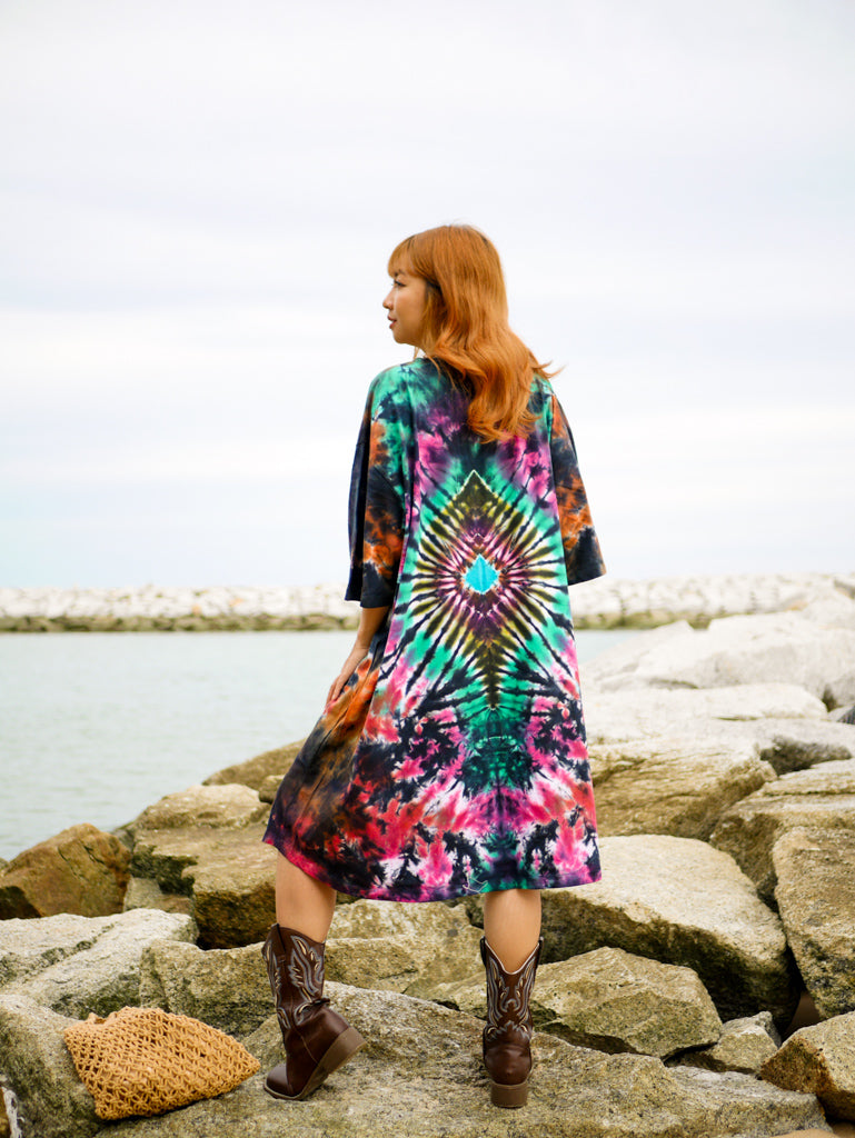 Diamond Radiance Boho Hippie Oversized Cotton Tunic Shirt Dress