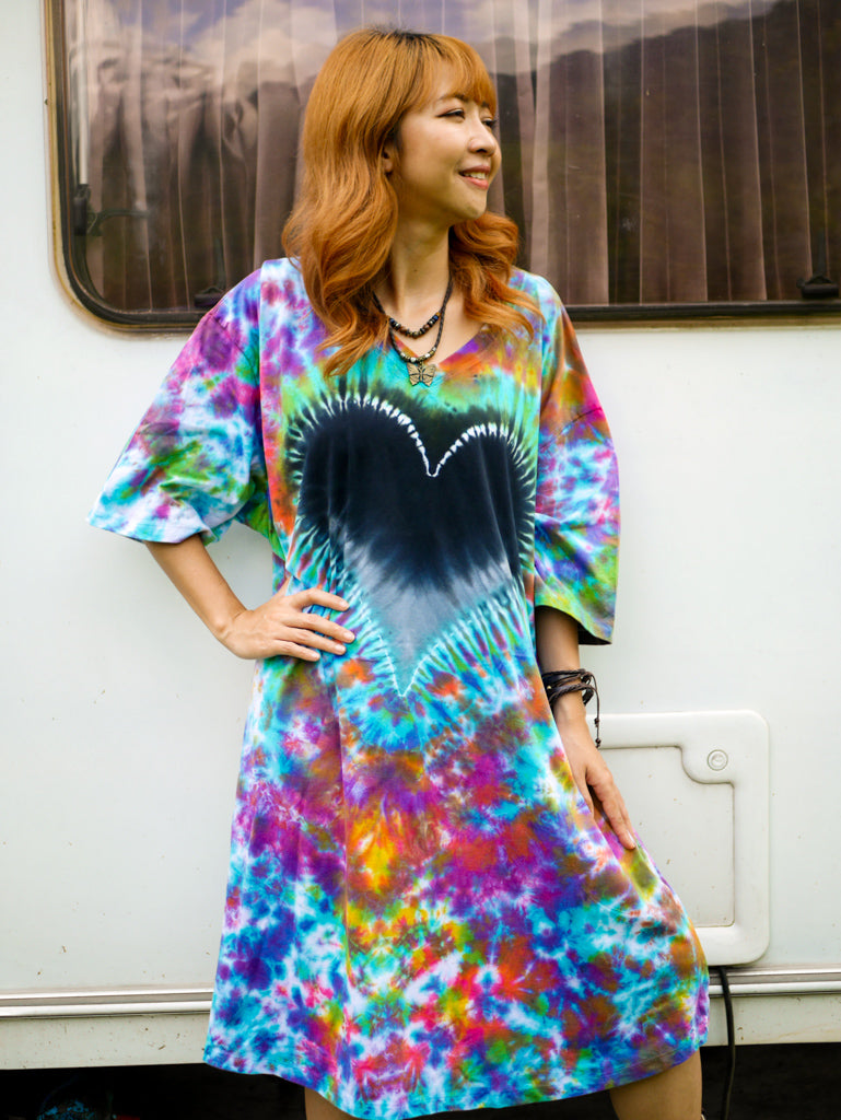 Heart Harmony Boho Hippie Oversized Cotton Tunic Shirt Dress