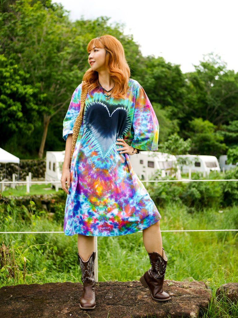 Heart Harmony Boho Hippie Oversized Cotton Tunic Shirt Dress
