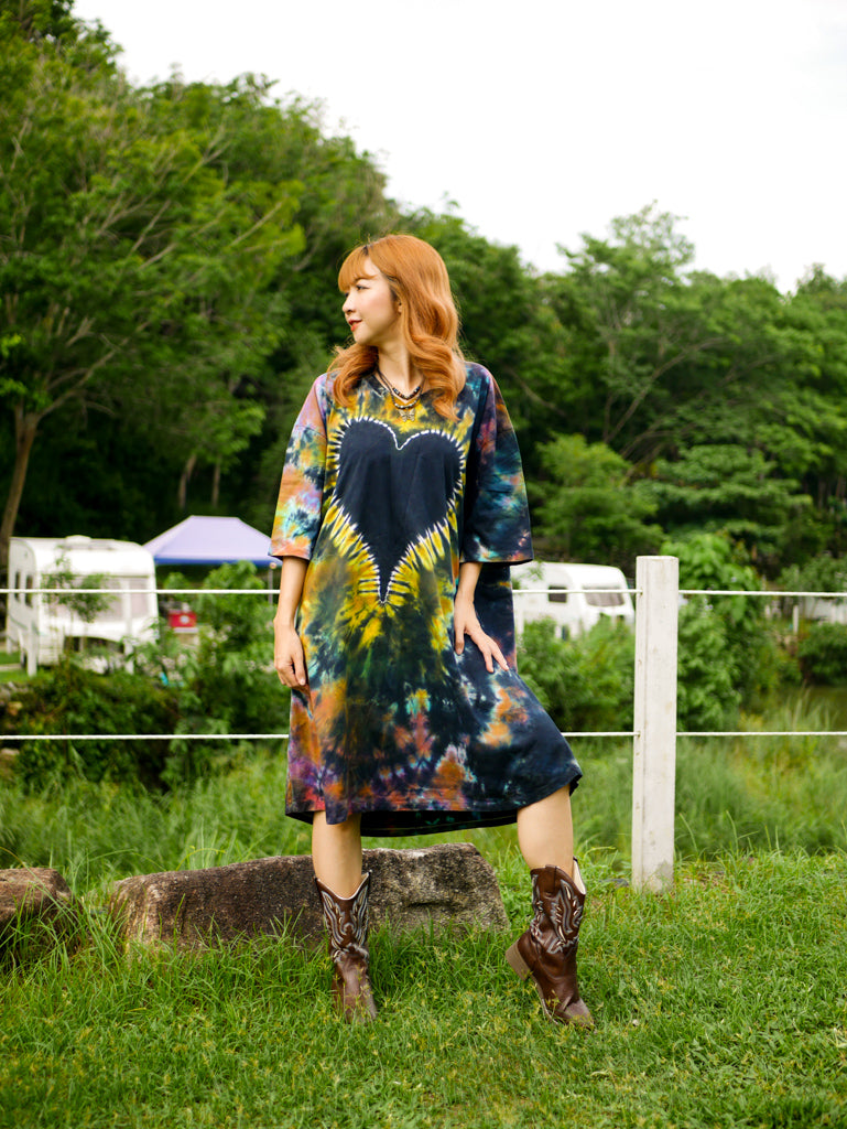 Forest Heart Boho Hippie Oversized Cotton Tunic Shirt Dress