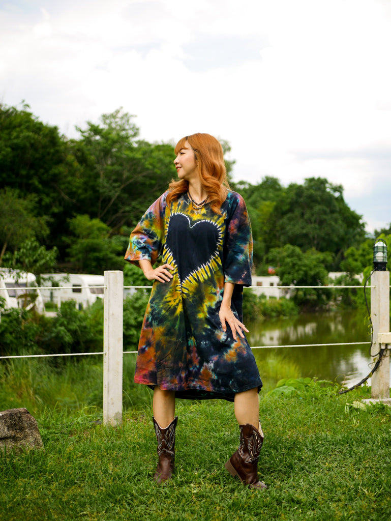 Forest Heart Boho Hippie Oversized Cotton Tunic Shirt Dress