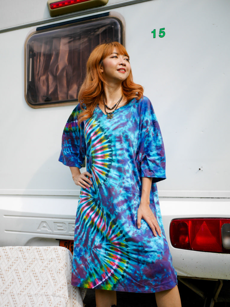 Ocean Waves Boho Hippie Oversized Cotton Tunic Shirt Dress