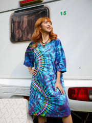 Ocean Waves Boho Hippie Oversized Cotton Tunic Shirt Dress