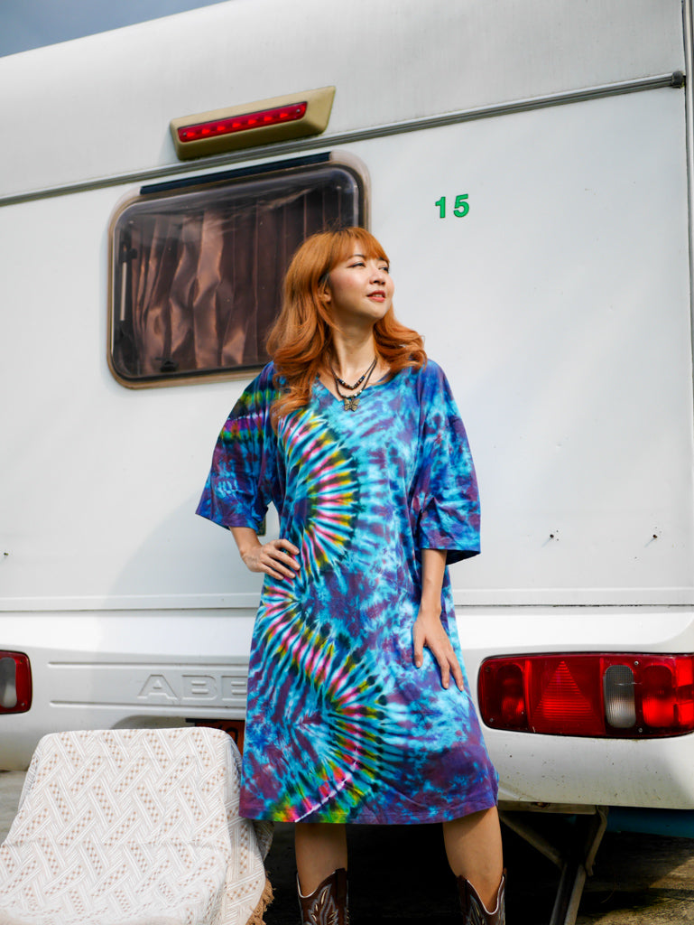 Ocean Waves Boho Hippie Oversized Cotton Tunic Shirt Dress