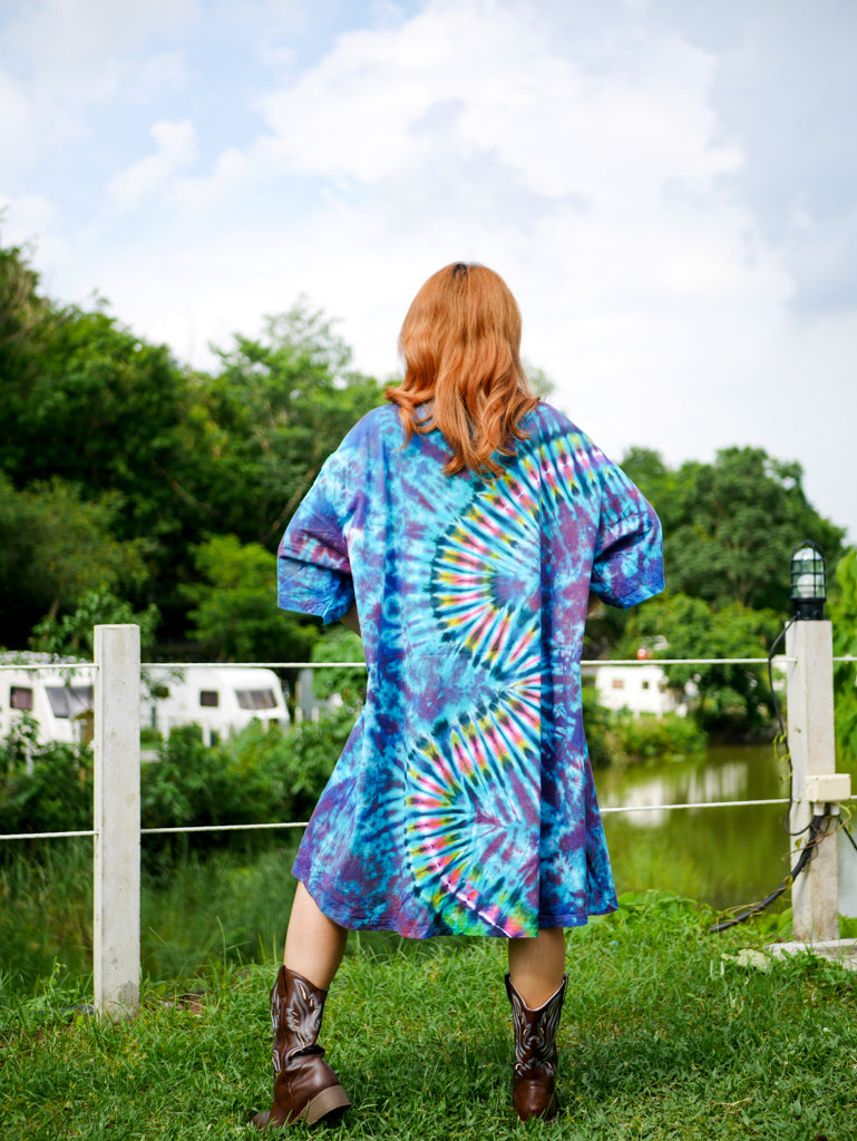 Ocean Waves Boho Hippie Oversized Cotton Tunic Shirt Dress