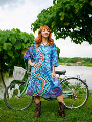 Ocean Waves Boho Hippie Oversized Cotton Tunic Shirt Dress