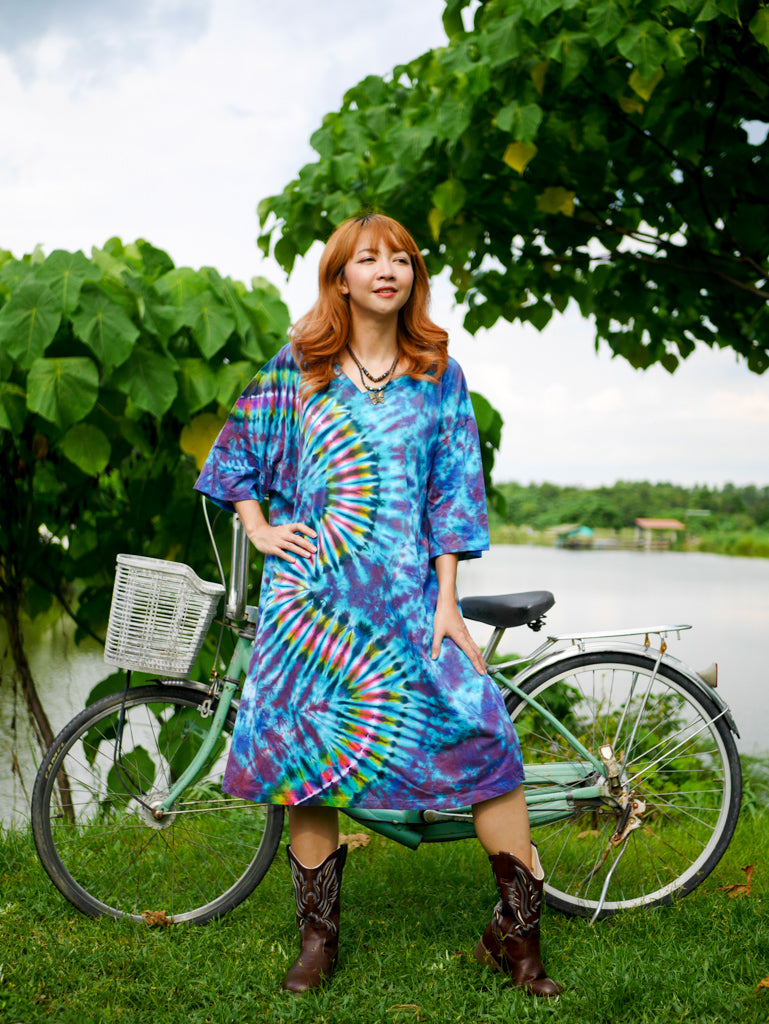 Ocean Waves Boho Hippie Oversized Cotton Tunic Shirt Dress