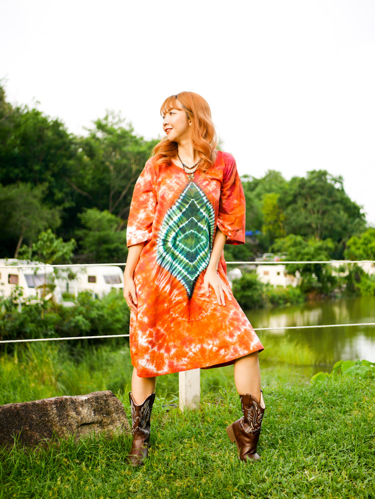 Diamond Ember Boho Hippie Oversized Cotton Tunic Shirt Dress