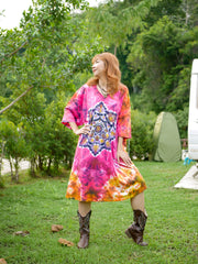 Mandala Radiance Boho Hippie Oversized Cotton Tunic Shirt Dress