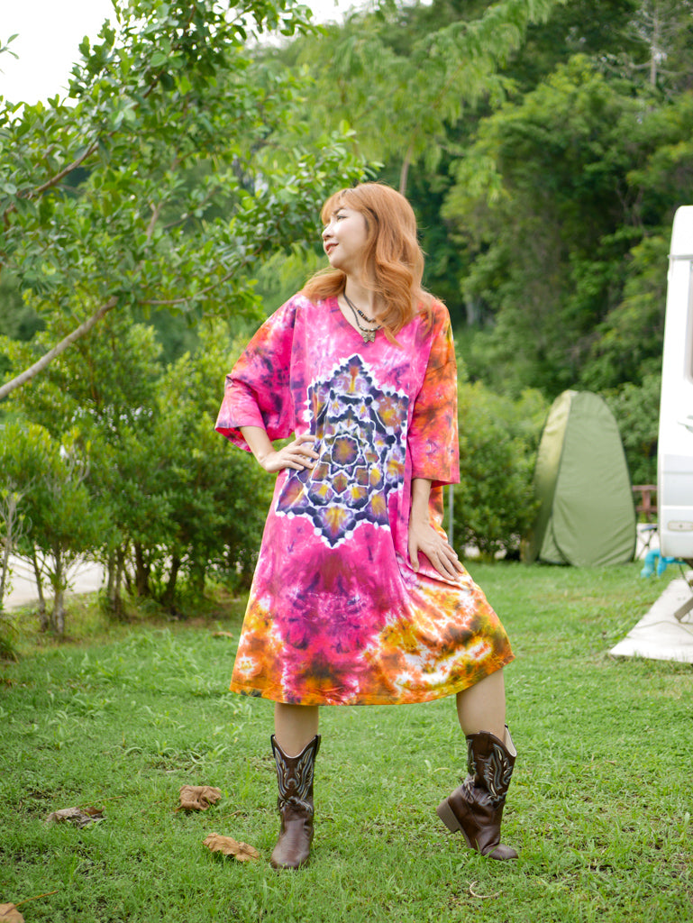 Mandala Radiance Boho Hippie Oversized Cotton Tunic Shirt Dress