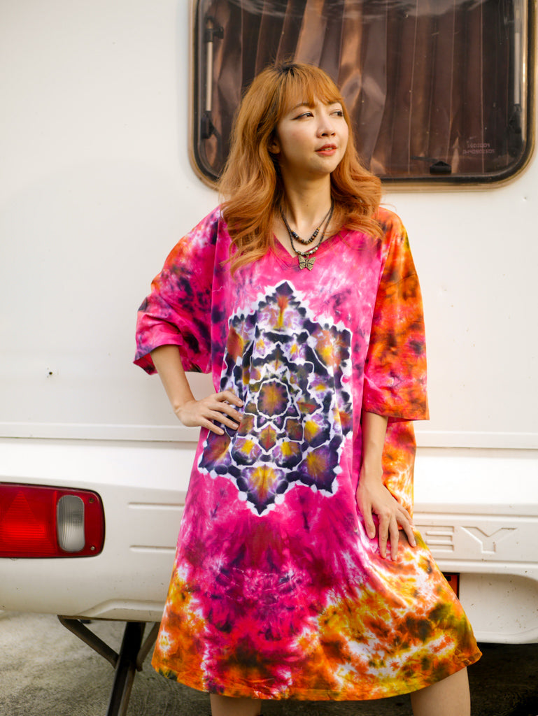 Mandala Radiance Boho Hippie Oversized Cotton Tunic Shirt Dress