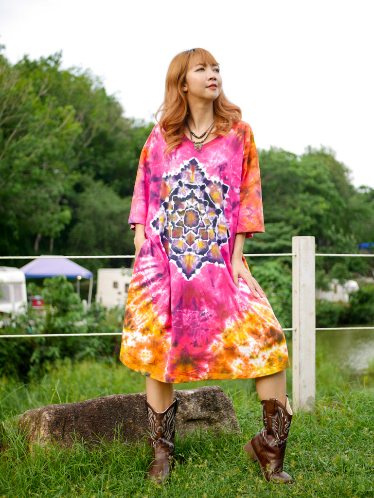 Mandala Radiance Boho Hippie Oversized Cotton Tunic Shirt Dress