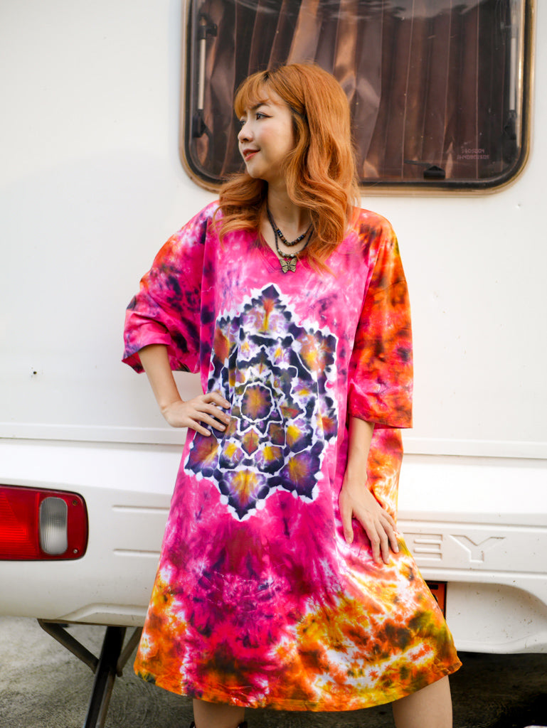 Mandala Radiance Boho Hippie Oversized Cotton Tunic Shirt Dress