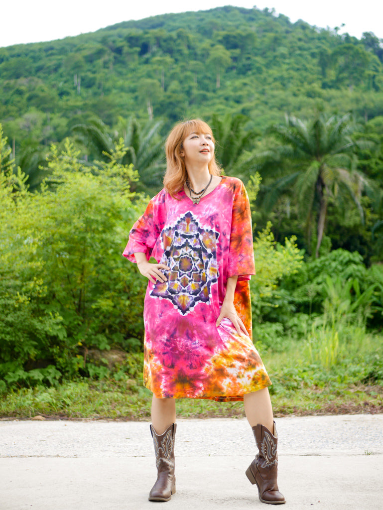 Mandala Radiance Boho Hippie Oversized Cotton Tunic Shirt Dress