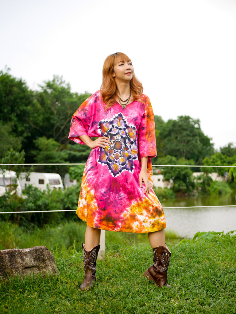 Mandala Radiance Boho Hippie Oversized Cotton Tunic Shirt Dress