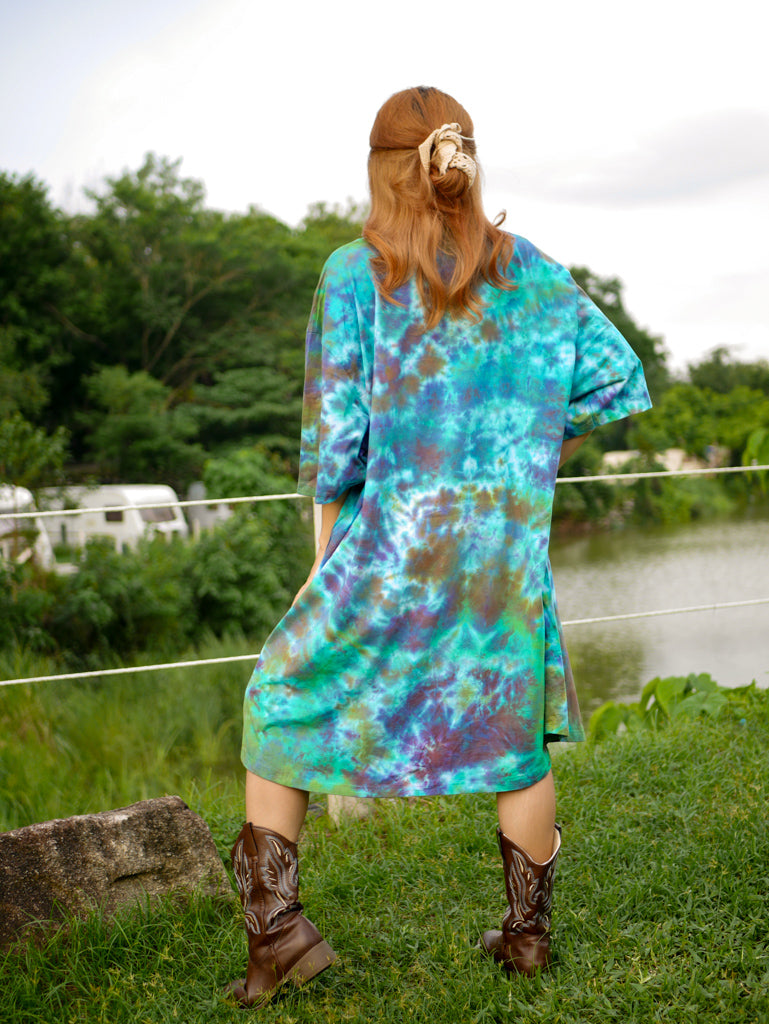 Diamond Emerald Boho Hippie Oversized Cotton Tunic Shirt Dress