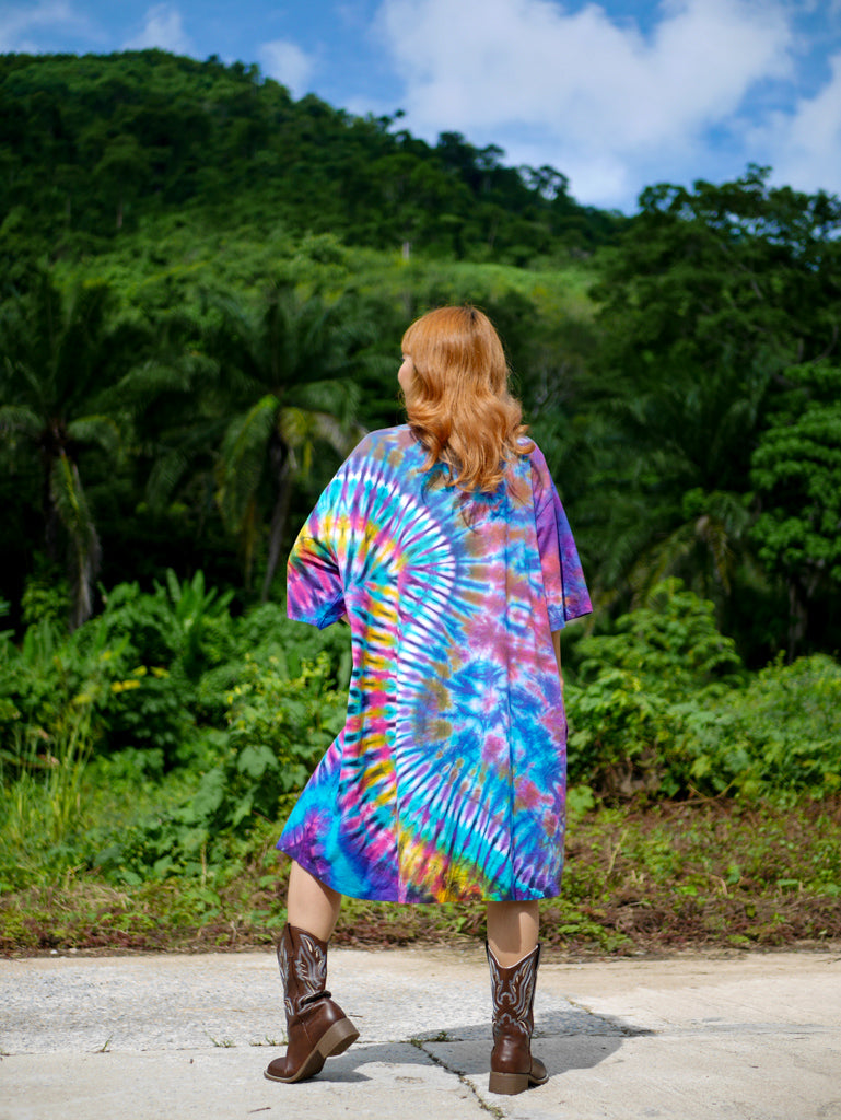 Vibrant Burst Boho Hippie Oversized Cotton Tunic Shirt Dress