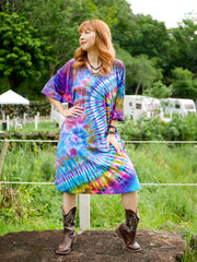 Vibrant Burst Boho Hippie Oversized Cotton Tunic Shirt Dress