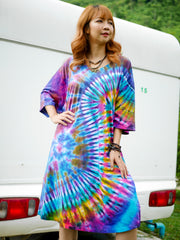 Vibrant Burst Boho Hippie Oversized Cotton Tunic Shirt Dress