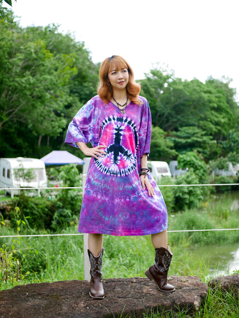 Peace Vibes Boho Hippie Oversized Cotton Tunic Shirt Dress