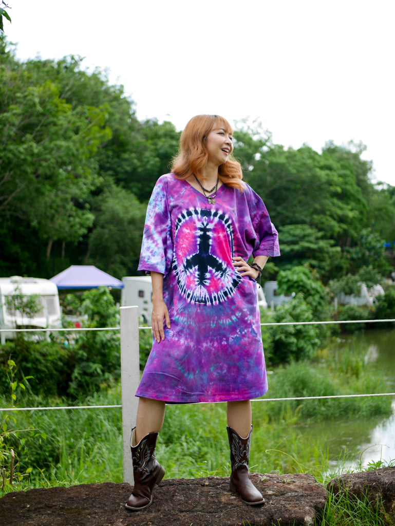 Peace Vibes Boho Hippie Oversized Cotton Tunic Shirt Dress