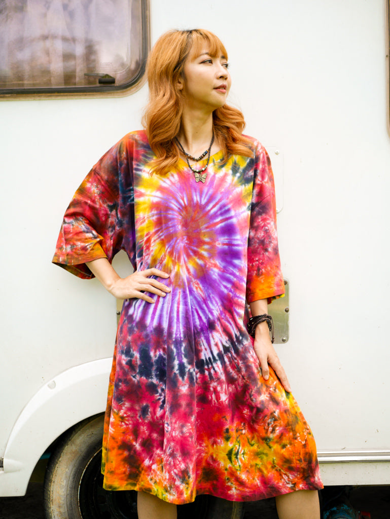 Phoenix Swirl Boho Hippie Oversized Cotton Tunic Shirt Dress