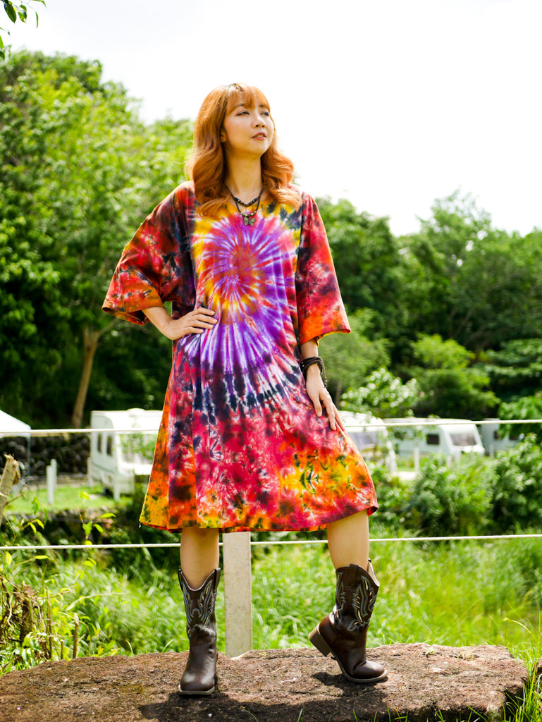 Phoenix Swirl Boho Hippie Oversized Cotton Tunic Shirt Dress