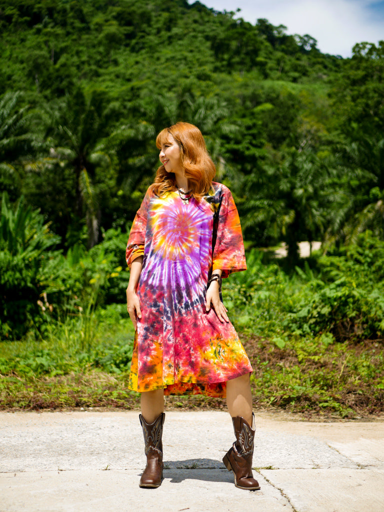 Phoenix Swirl Boho Hippie Oversized Cotton Tunic Shirt Dress