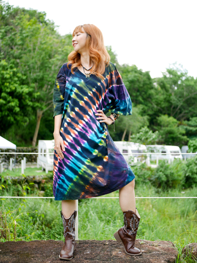 Nebula Burst Boho Hippie Oversized Cotton Tunic Shirt Dress