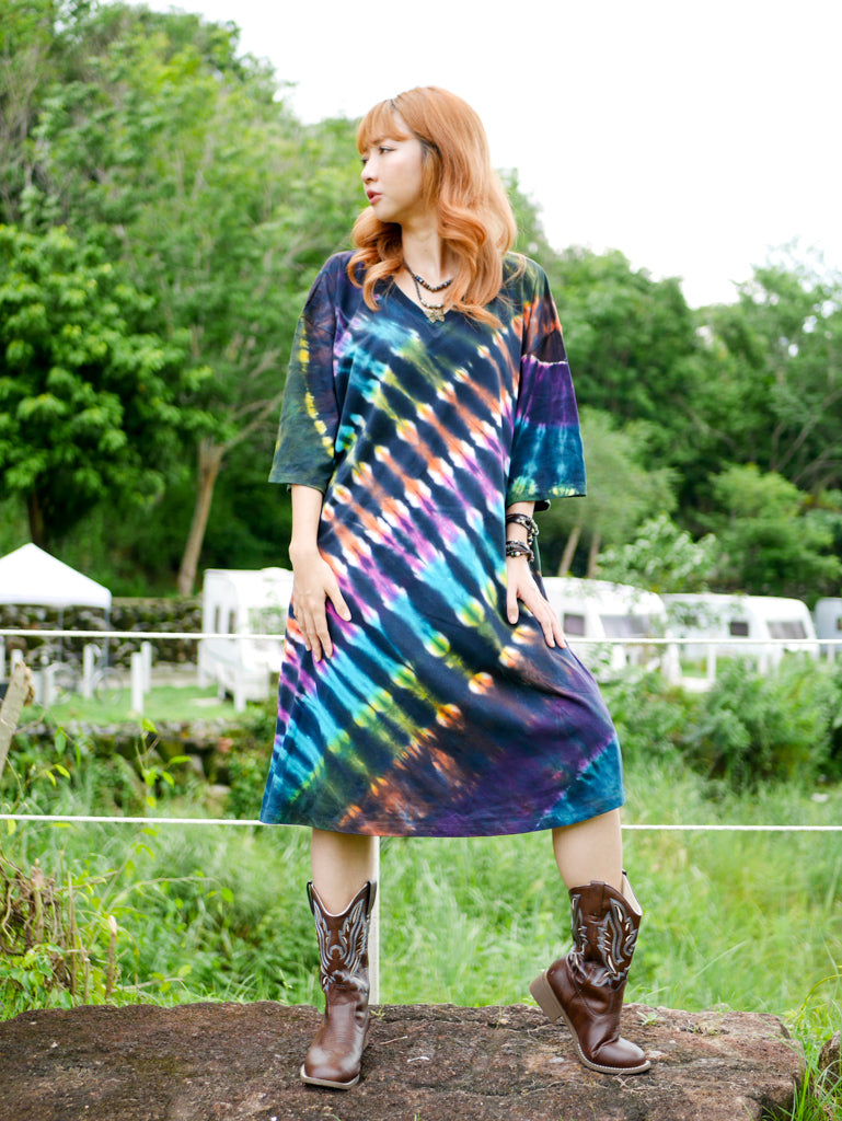 Nebula Burst Boho Hippie Oversized Cotton Tunic Shirt Dress