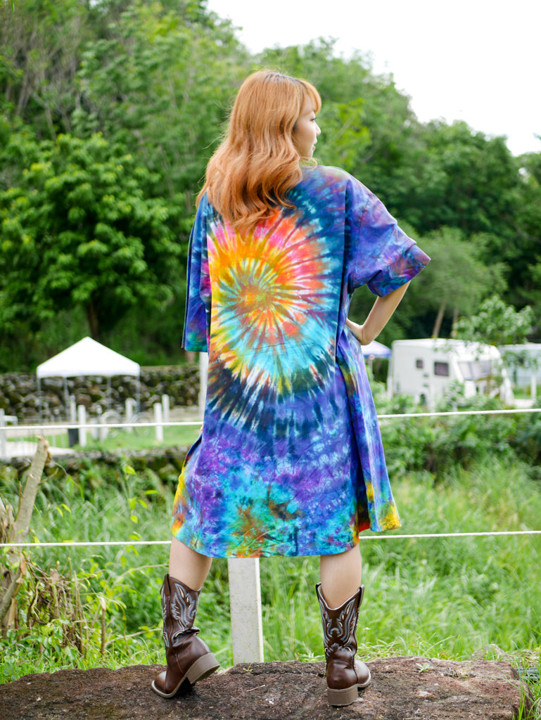 Rainbow Radiance Boho Hippie Oversized Cotton Tunic Shirt Dress