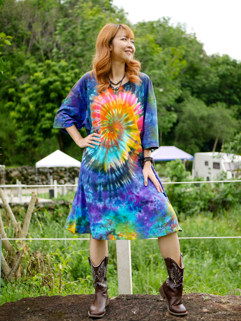 Rainbow Radiance Boho Hippie Oversized Cotton Tunic Shirt Dress