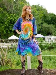 Rainbow Radiance Boho Hippie Oversized Cotton Tunic Shirt Dress