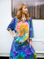 Rainbow Radiance Boho Hippie Oversized Cotton Tunic Shirt Dress