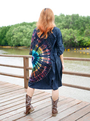 Midnight Aurora Boho Hippie Oversized Cotton Tunic Shirt Dress