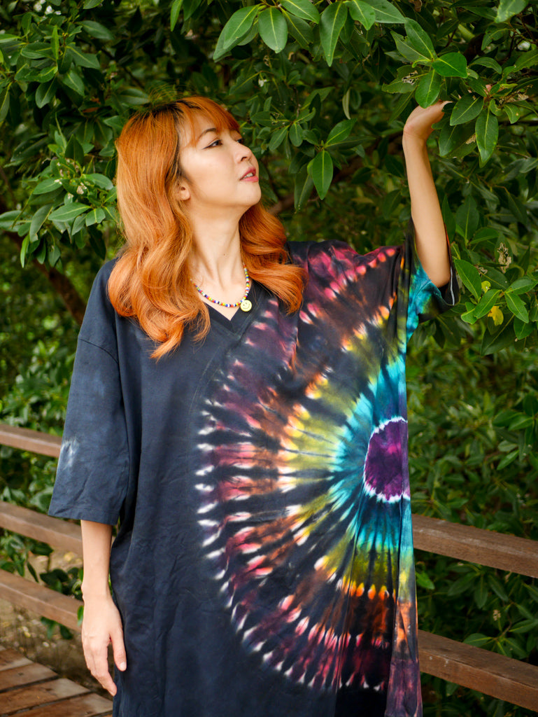 Midnight Aurora Boho Hippie Oversized Cotton Tunic Shirt Dress