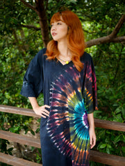 Midnight Aurora Boho Hippie Oversized Cotton Tunic Shirt Dress