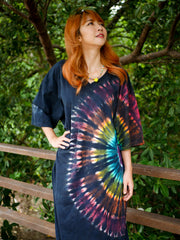 Midnight Aurora Boho Hippie Oversized Cotton Tunic Shirt Dress