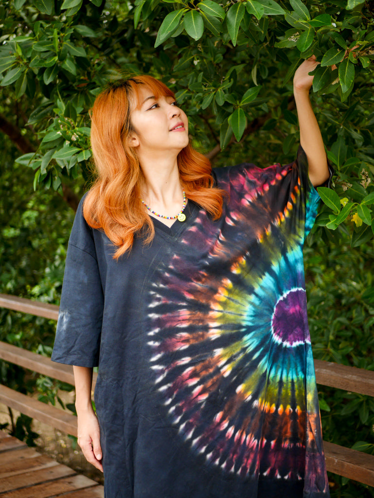 Midnight Aurora Boho Hippie Oversized Cotton Tunic Shirt Dress