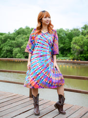 Aurora Whirl Boho Hippie Oversized Cotton Tunic Shirt Dress