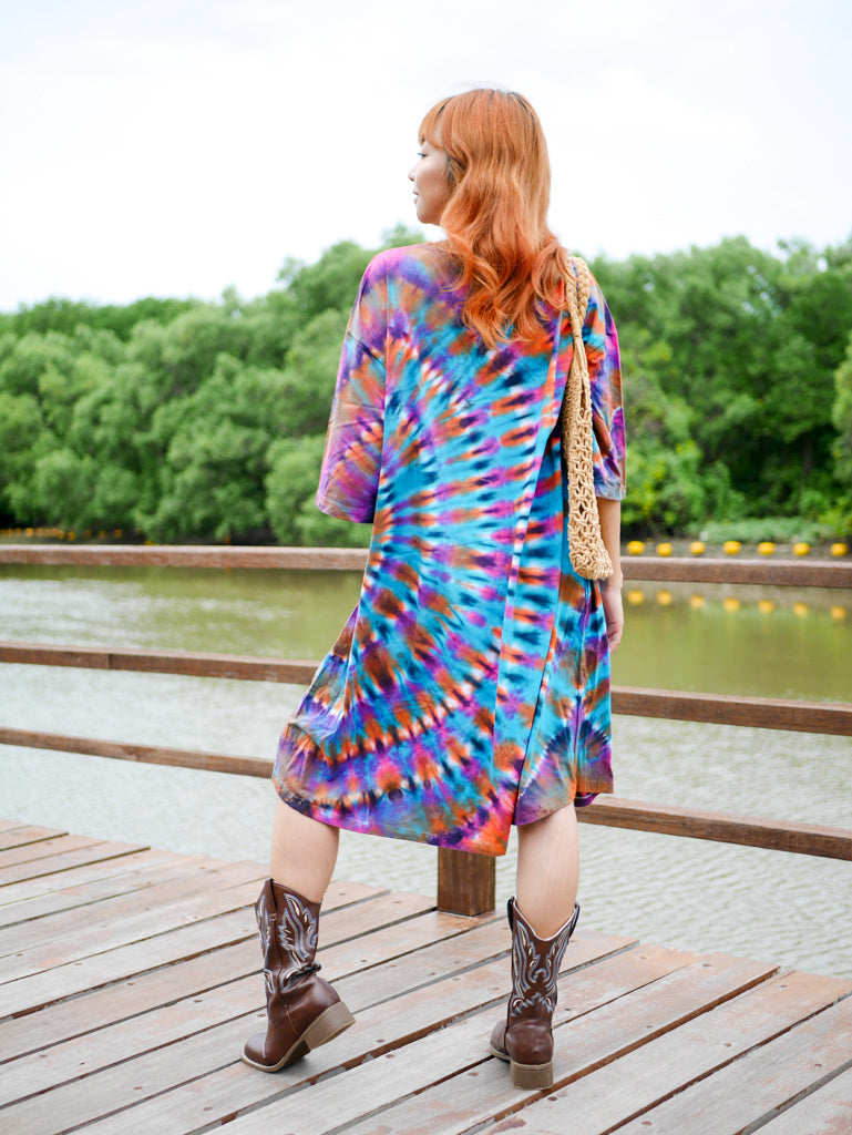 Aurora Whirl Boho Hippie Oversized Cotton Tunic Shirt Dress