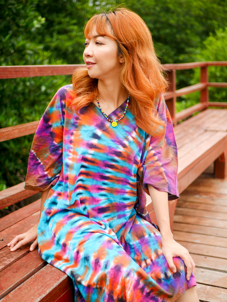 Aurora Whirl Boho Hippie Oversized Cotton Tunic Shirt Dress