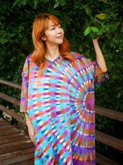 Aurora Whirl Boho Hippie Oversized Cotton Tunic Shirt Dress
