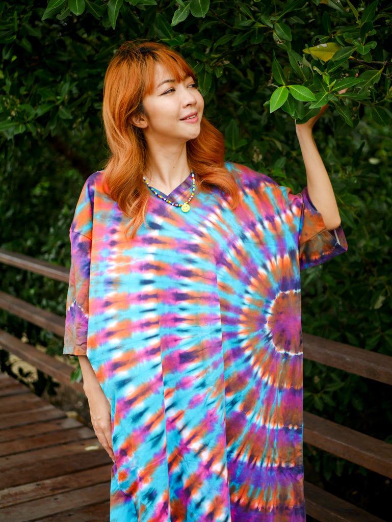 Aurora Whirl Boho Hippie Oversized Cotton Tunic Shirt Dress