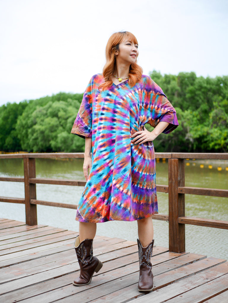 Aurora Whirl Boho Hippie Oversized Cotton Tunic Shirt Dress