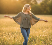 Gray Raw Natural Cotton Gauze Boho Minimalist Blouse