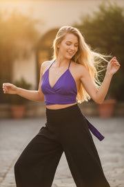 Purple Halter Wrap Crop Top – Boho Festival Style Top
