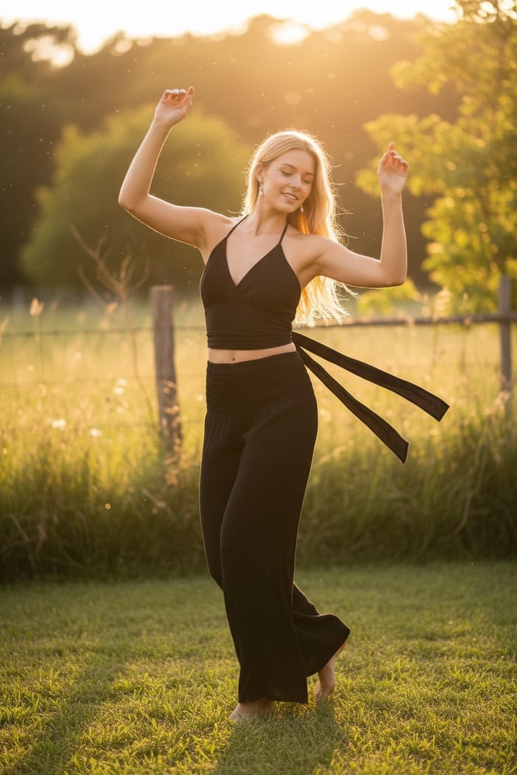 Black Halter Crop Top – Boho Summer Essential