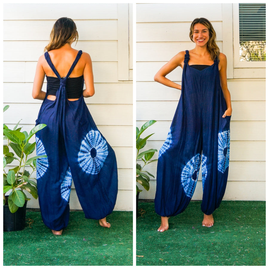 Indigo Burst Racerback Dungarees Jumpsuit Romper
